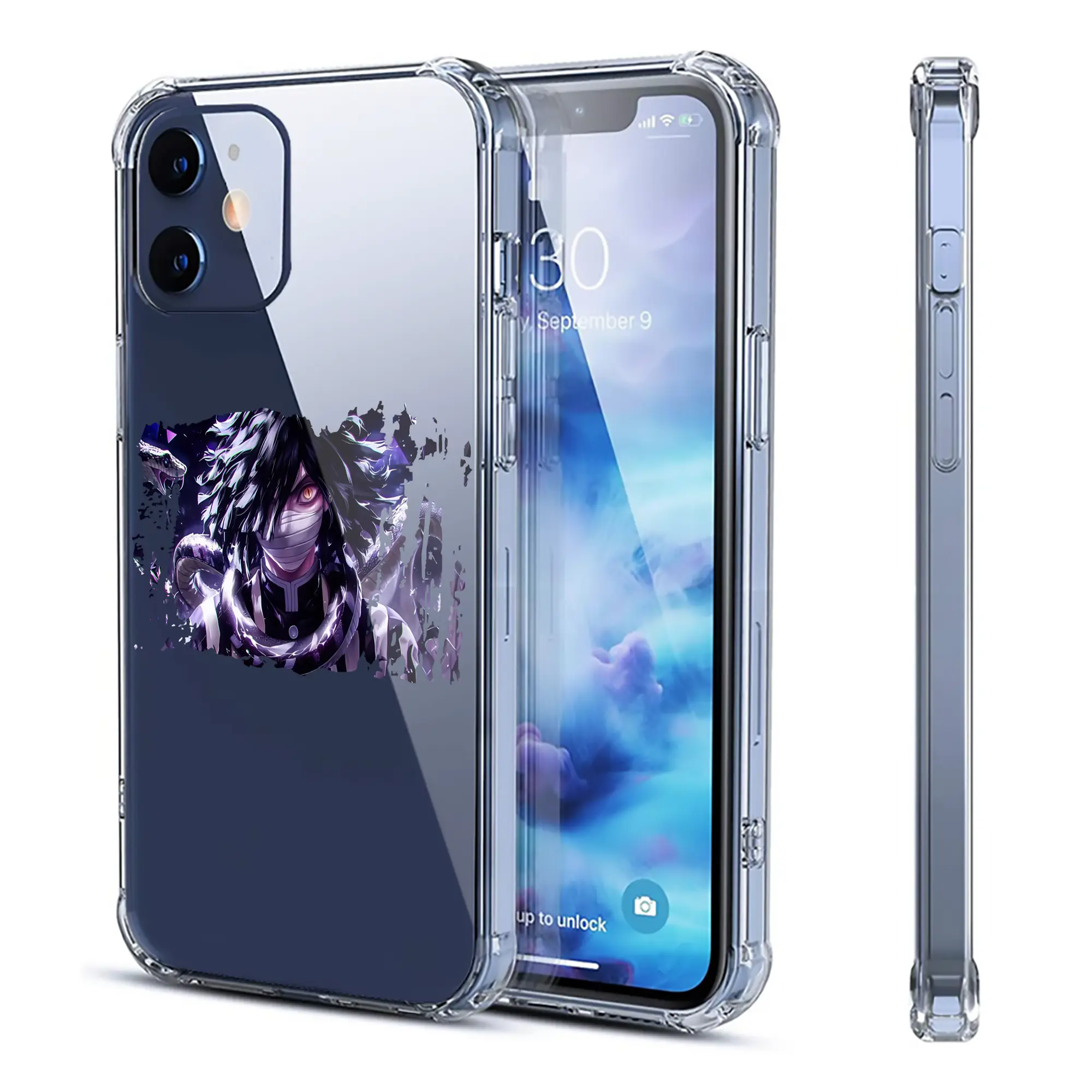 鬼滅の刃 グッズ,伊黒 小芭内 - IPhone 12シリーズ対応 ・ 透明スマホケース ・ クリアソフトケース ・ TPU素材 ・ 耐衝撃 ・ 高密着 ・ 防汚 防指紋 ・ 簡単着脱